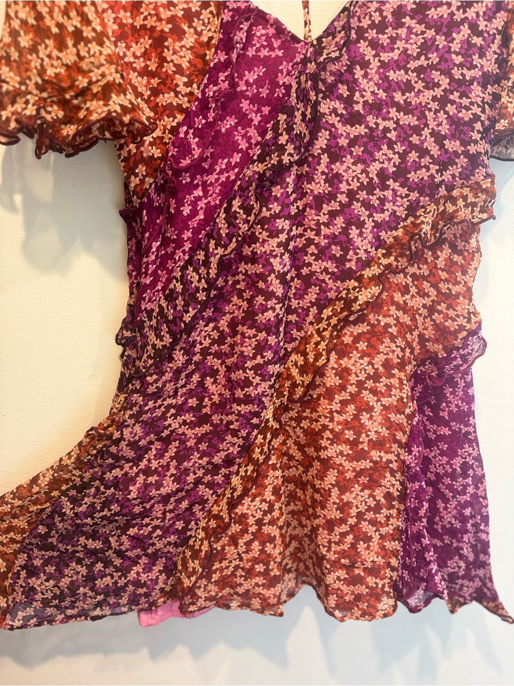 Anthropologie Floral Mini Dress in Magenta and Rust - Picture 7 of 8